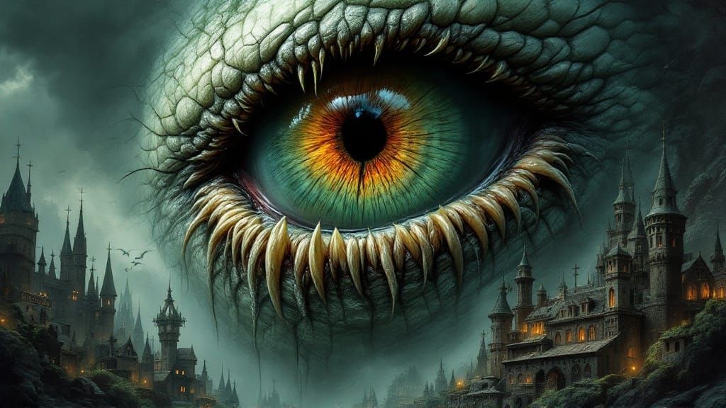 Surreal Eyeball Behemoth in Dark Fantasy Style