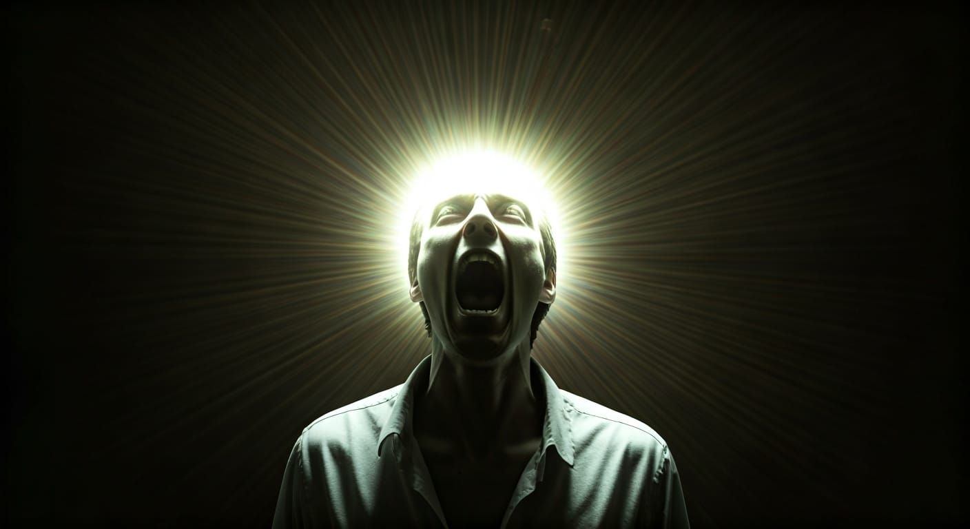 Possessed Man Screaming in Horror Movie Style