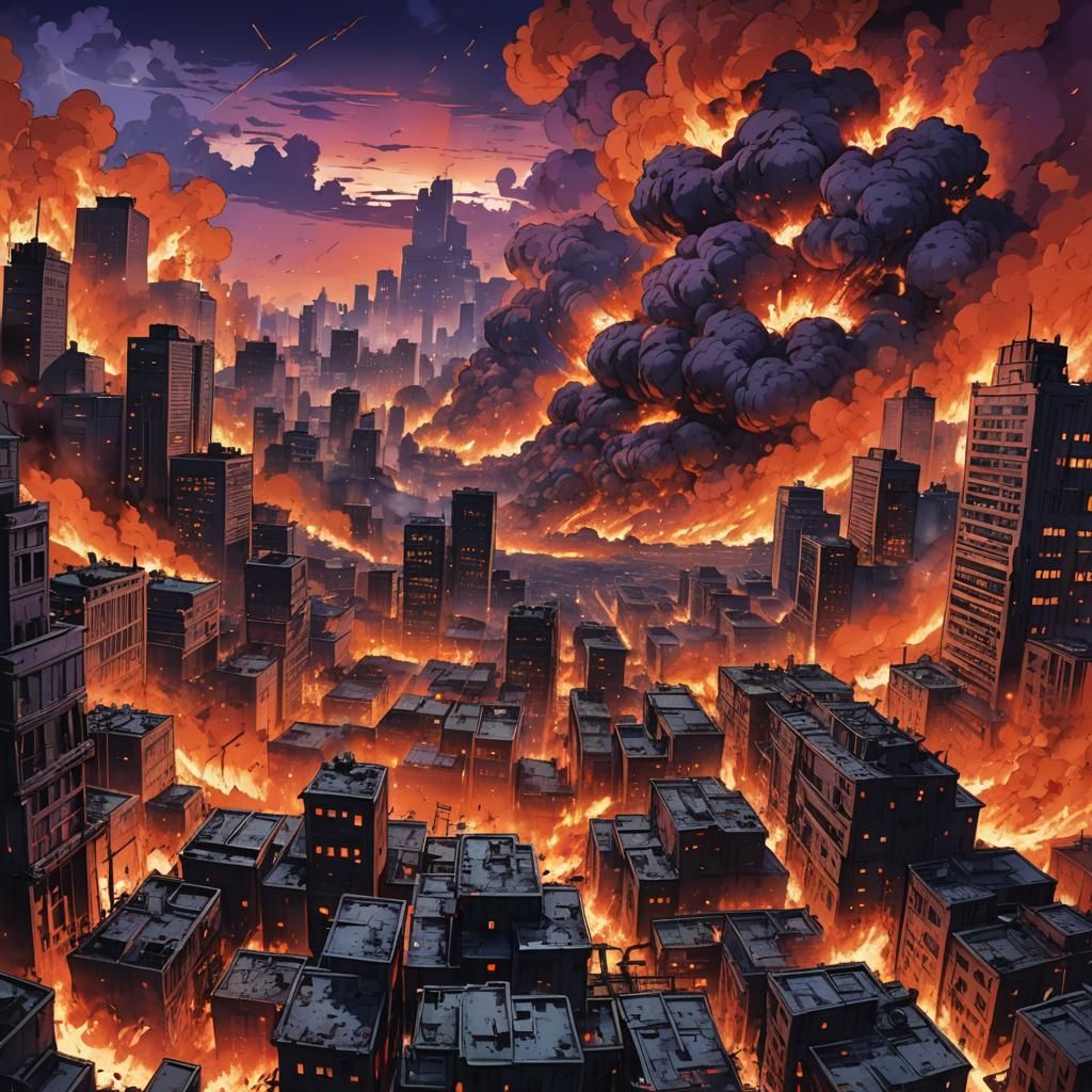 Earth Ablaze: Anime-Style Destruction in Fiery Manga Art