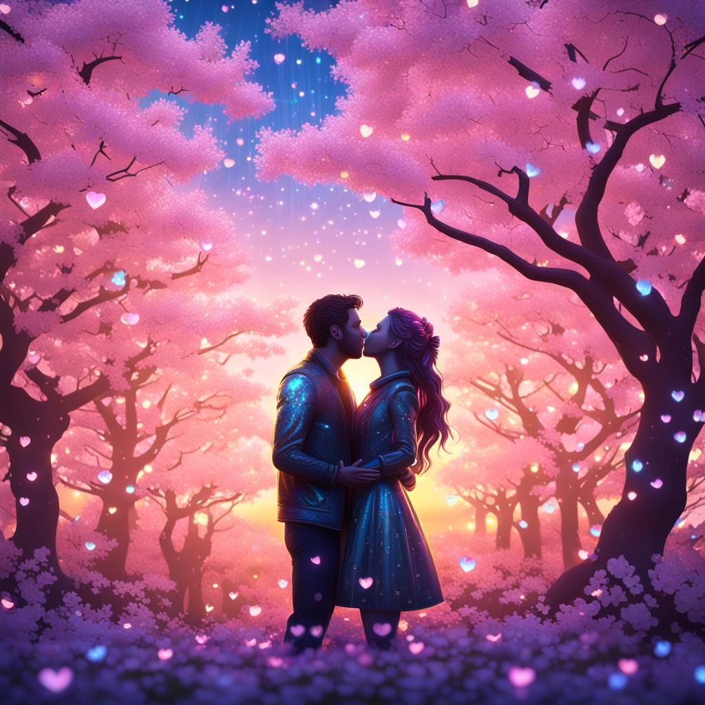 Iridescent Heart Above Kissing Couple: Fairycore Art