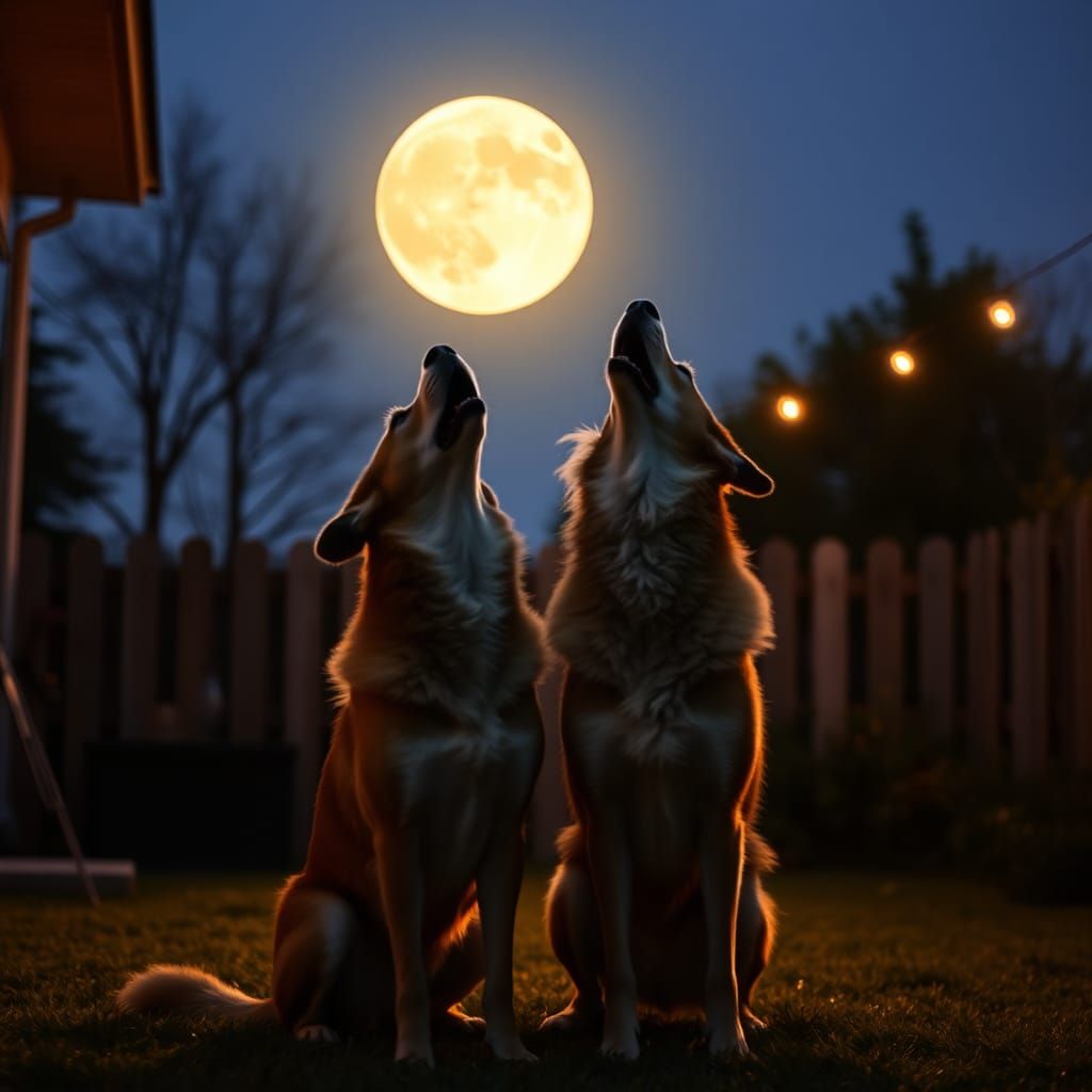 Man and Dog Howling at the Moon