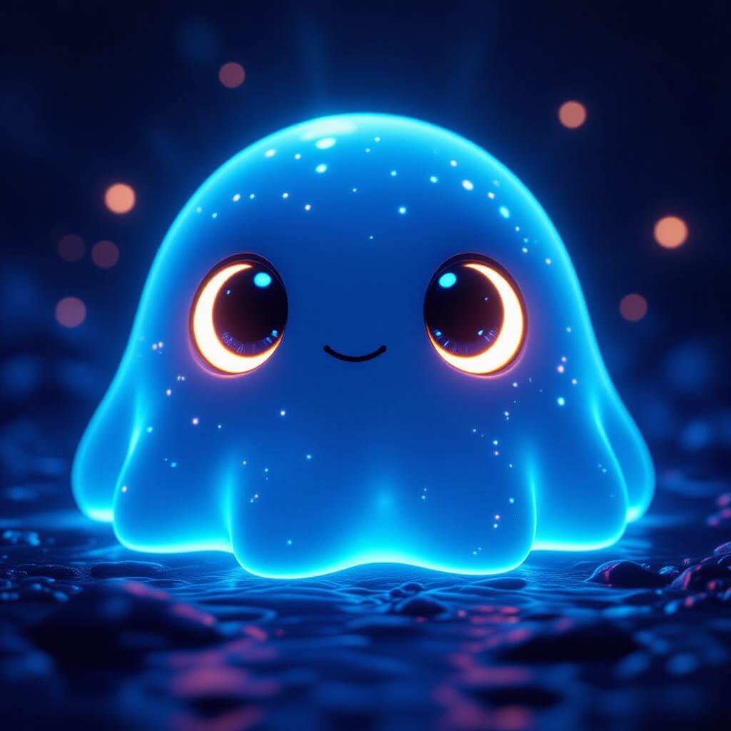 Bioluminescent Blob Creature with Glowing Eyes
