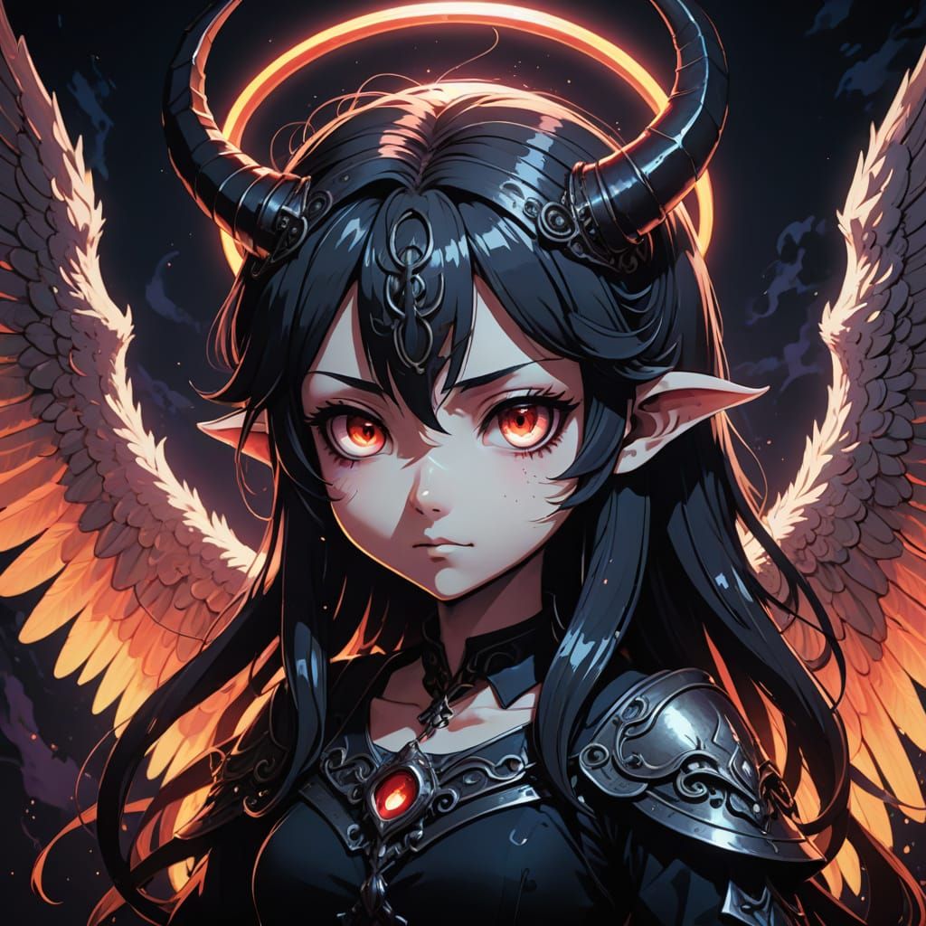 Chibi Baphomet with Angelic Wings and Halo in Vibrant Anime ...
