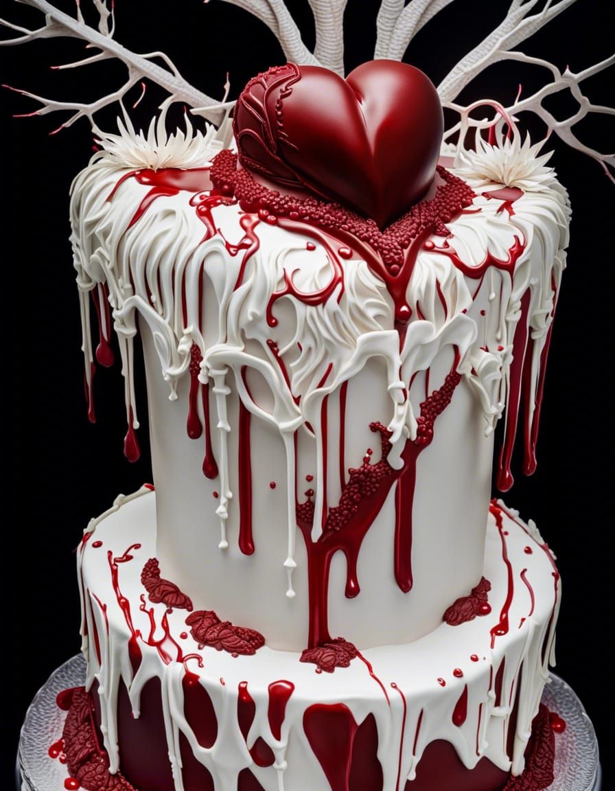 Gothic Wedding Cake with Heart Sculpture, Hyperrealistic