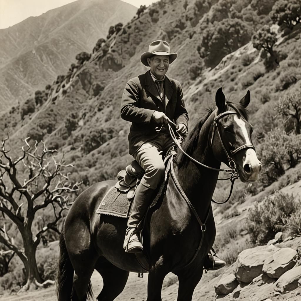 Will Rogers on Horseback at Santa Monica Ranch, 1930s