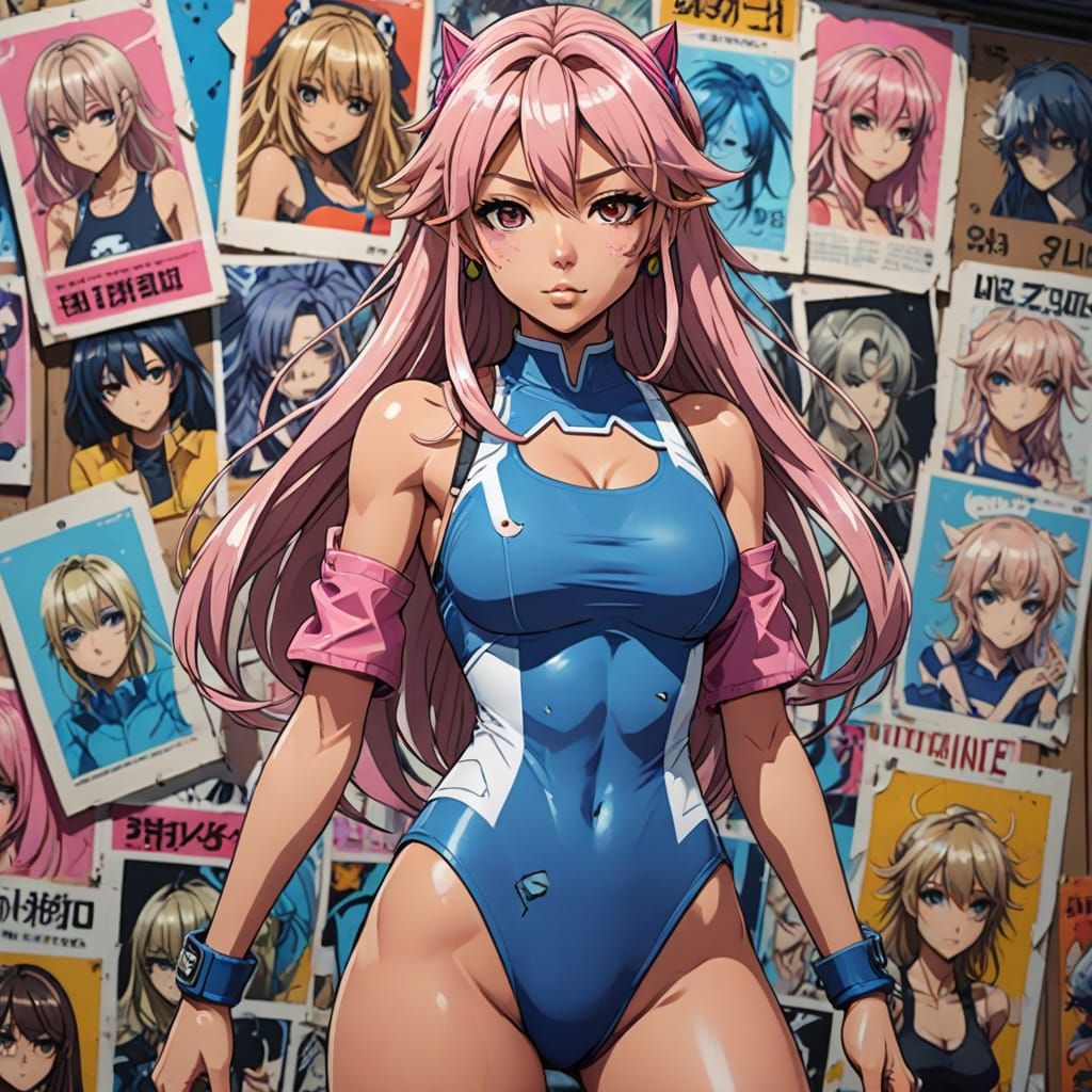 Confident Gyaru Girl in Vibrant Anime Style