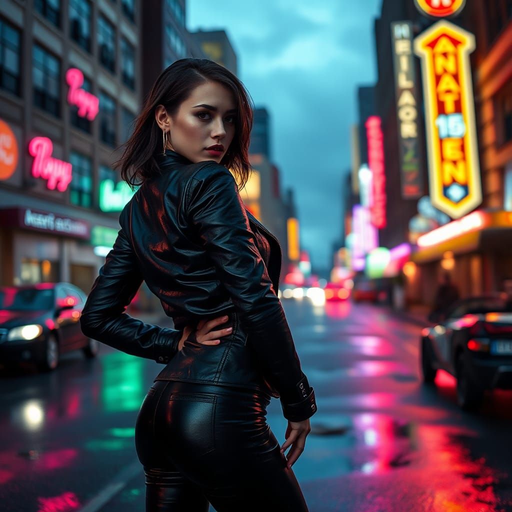 Woman in Cityscape: Mixed Media Digital Art