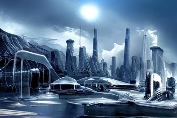 Blue Monochromatic Sci-Fi Landscape Concept Art