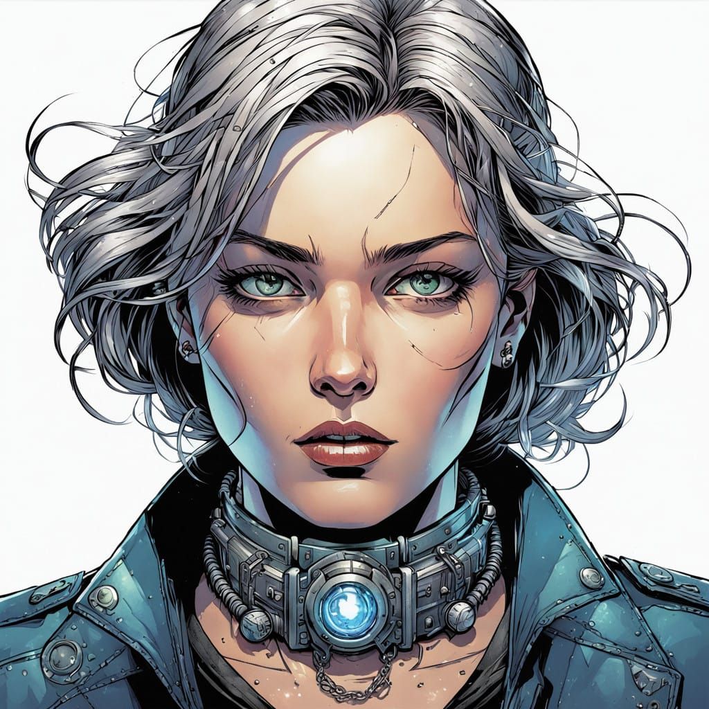 Tough Biker Chick with Industrial Steel Collar