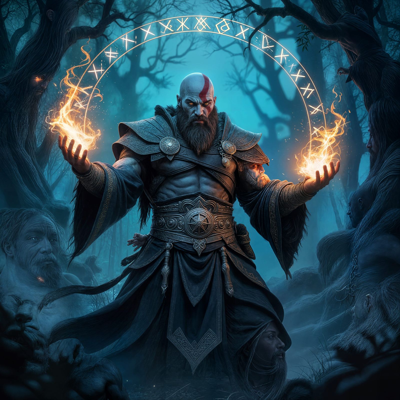 Kratos as a Powerful Witch in Mystical Forest