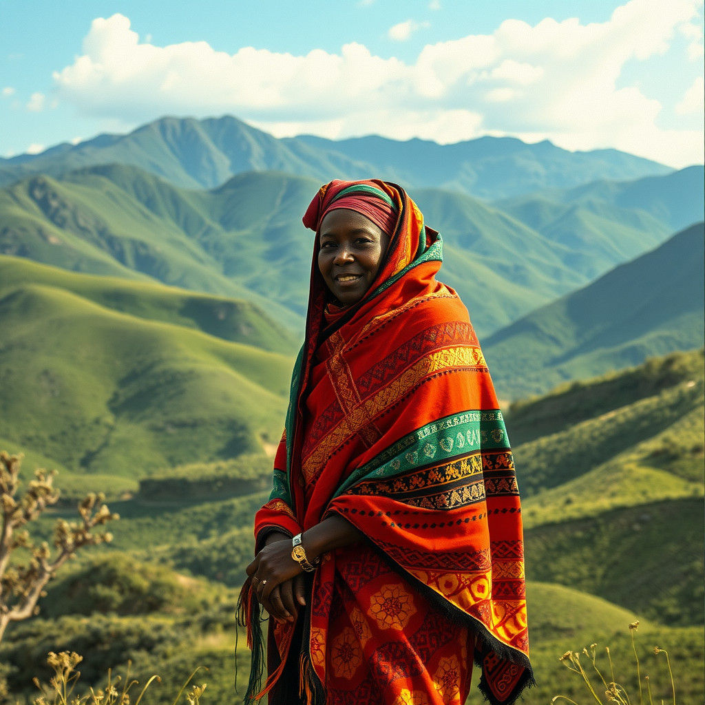 Basotho Woman in Traditional Dress, African Art Style