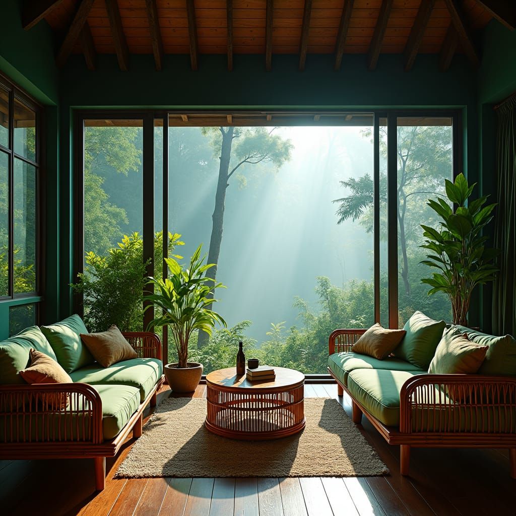 Rainforest Bedroom Lounge with Misty Forest View