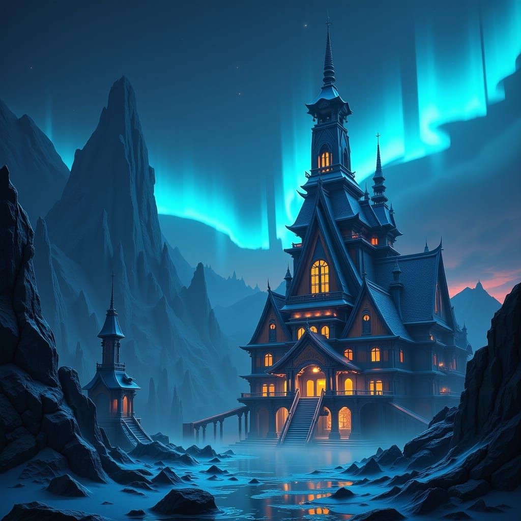 Ethereal Aurora Over Mystical Landscape