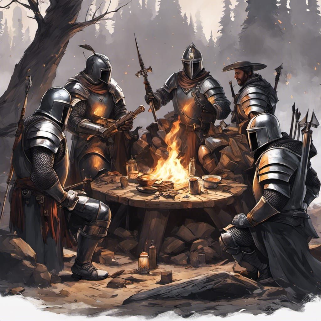 Knights Celebrate Victory in Dark Fantasy Art