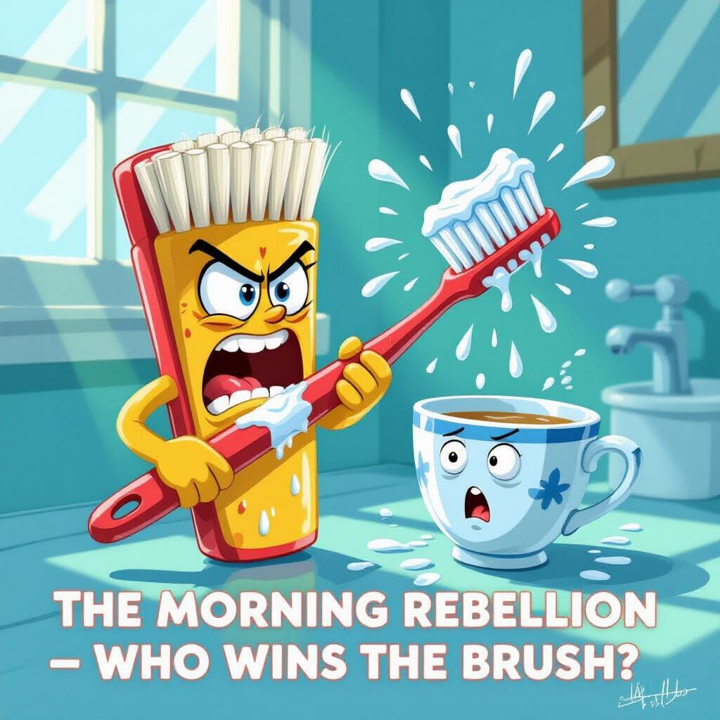 Angry Toothbrush Escapes Toothpaste in Comedic Bathroom Scen...
