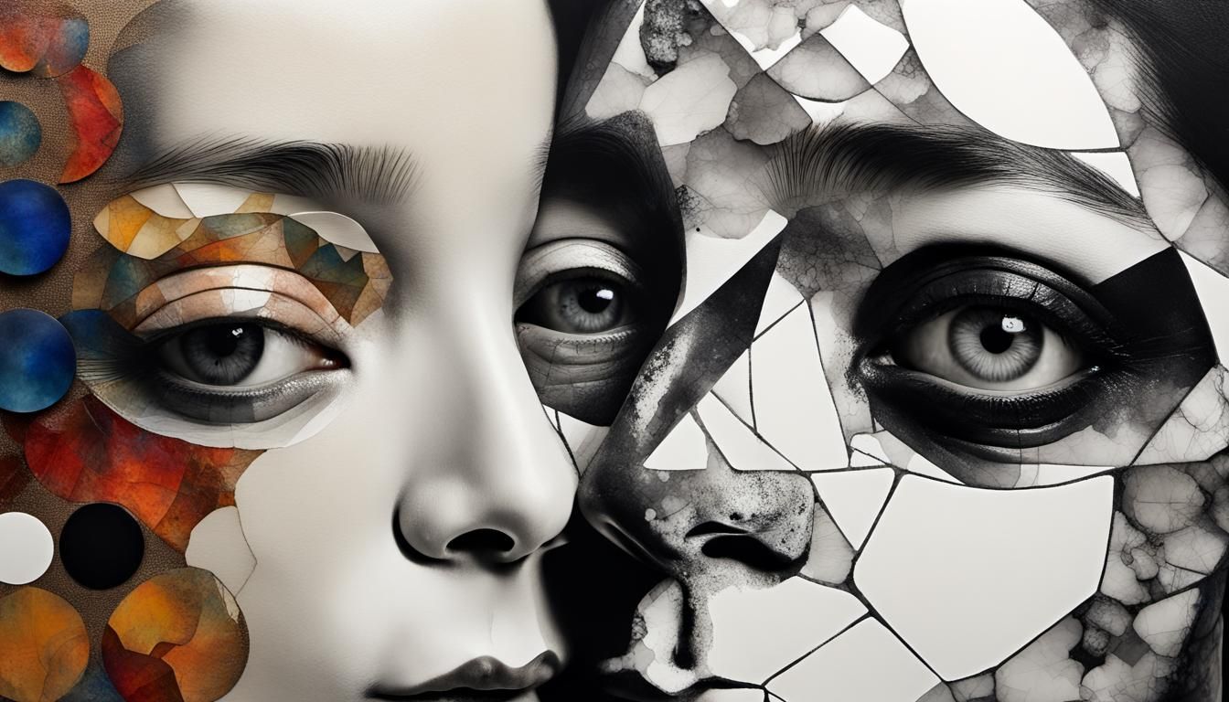 Yin and Yang Geometric Portrait in Mixed Media