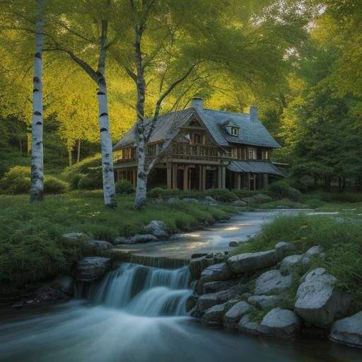 Stunning Stone Home in Forest Landscape, Photography