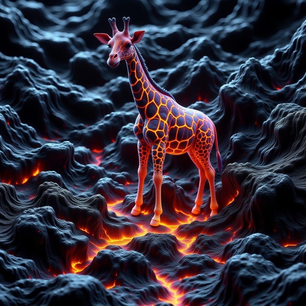 Glowing Giraffe on Lava Rock