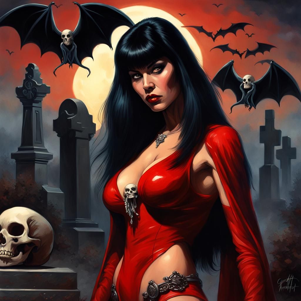 Vampirella in Cemetery with Bats, Anime Style