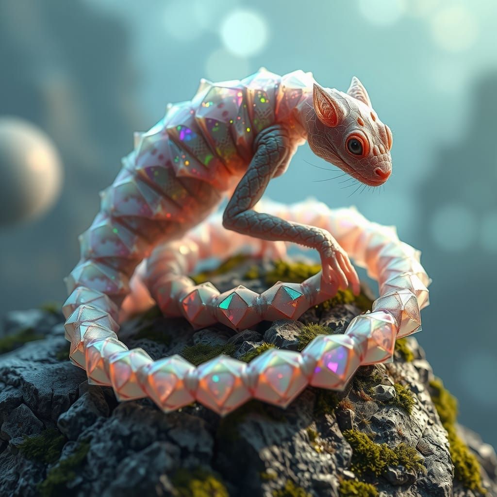 Ethereal Serpentine Creature in Prismatic Aura