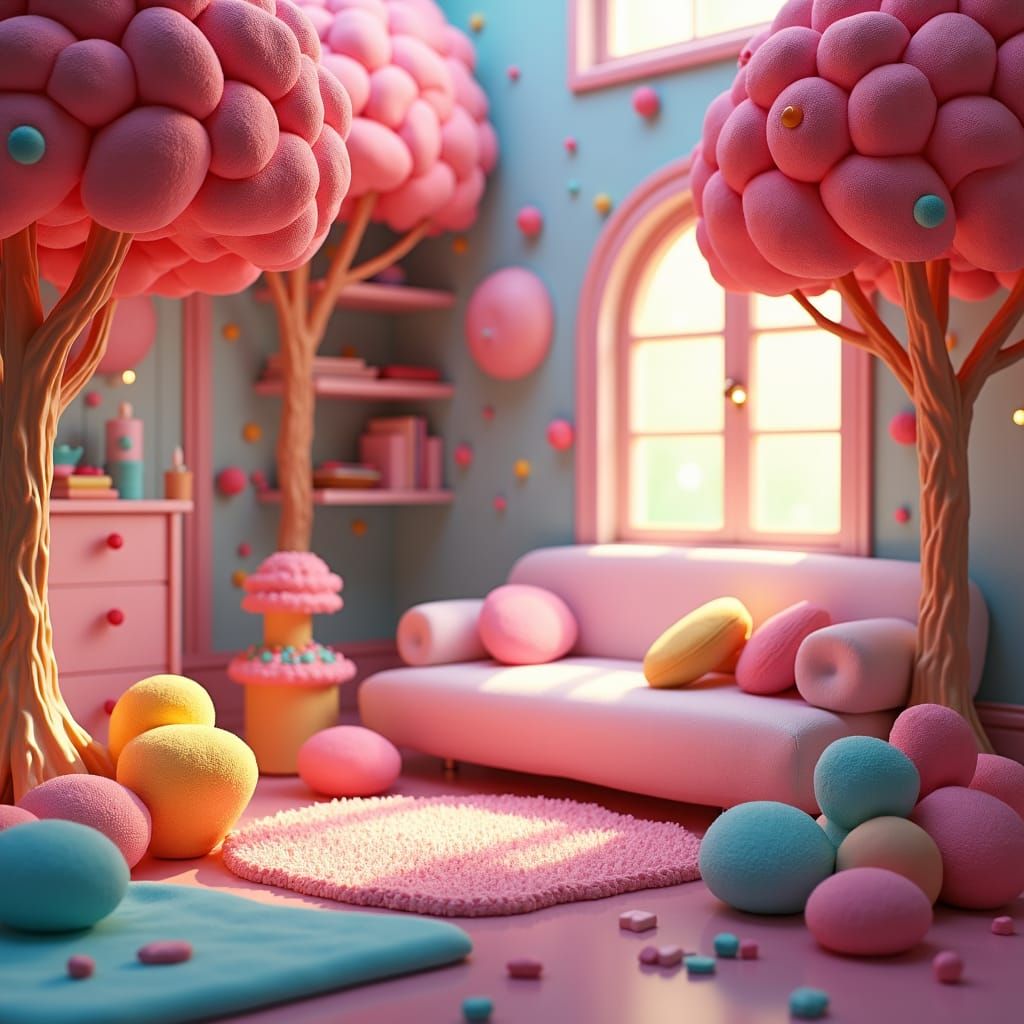 Candy Room with Lollipop Trees and Gumdrop Stools