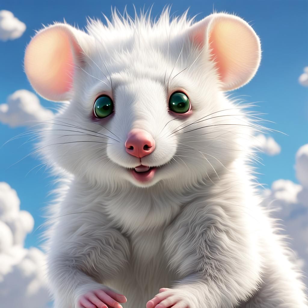 Fluffy White Opossum in Dreamy Digital Art