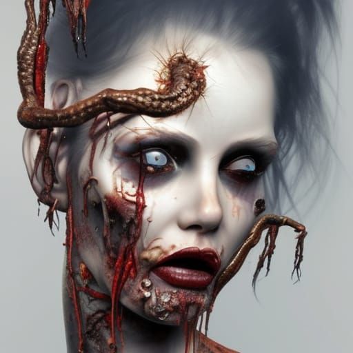 Zombie Girl Portrait in Hyperrealistic Style