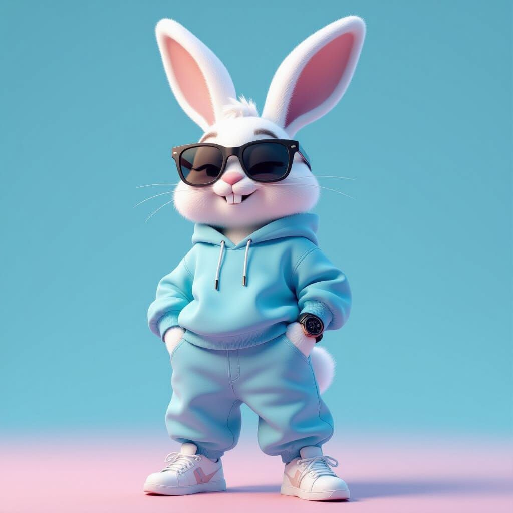 Cartoon Rabbit in Streetwear, 3D Render Style