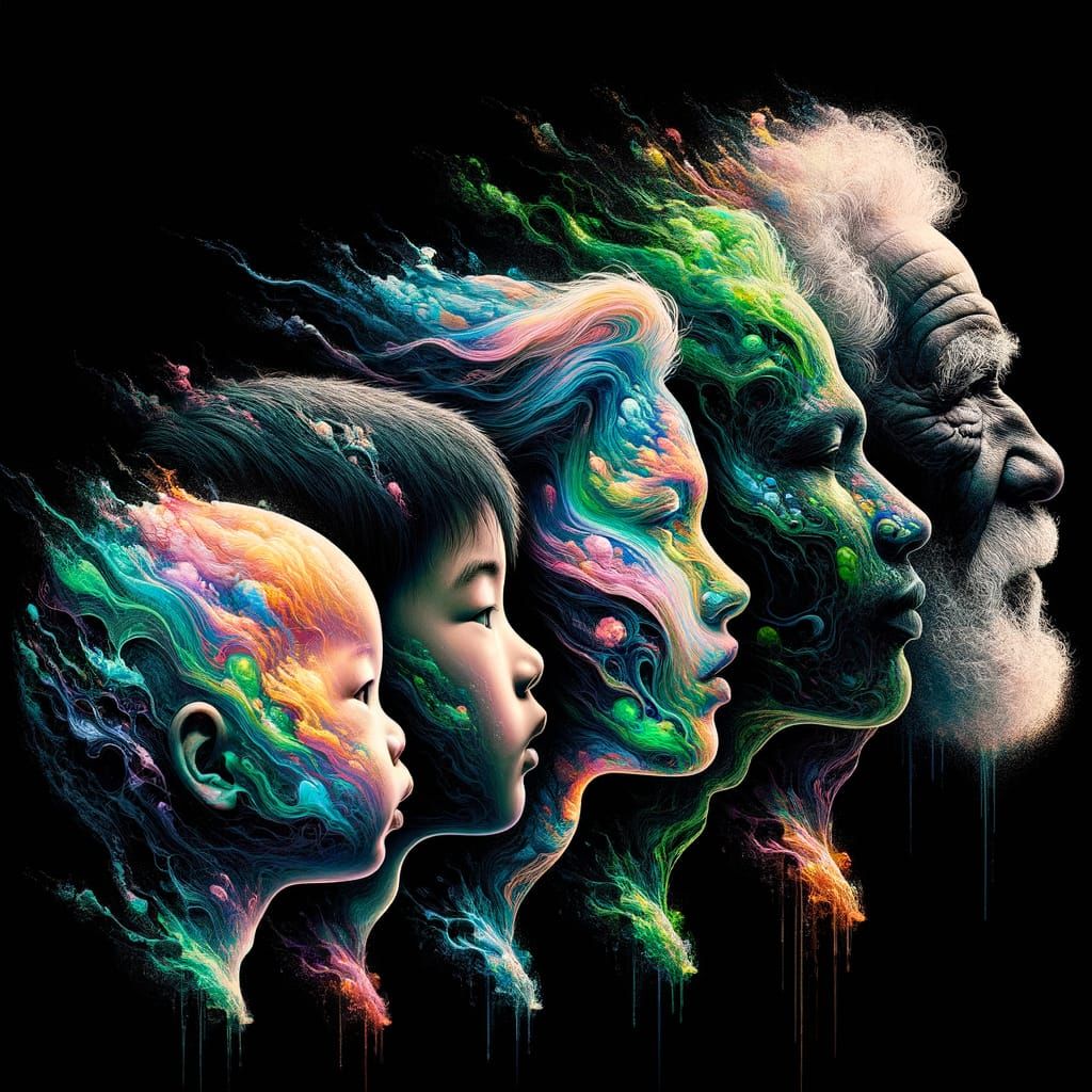 Surreal Glitchcore Silhouettes of Life's Stages