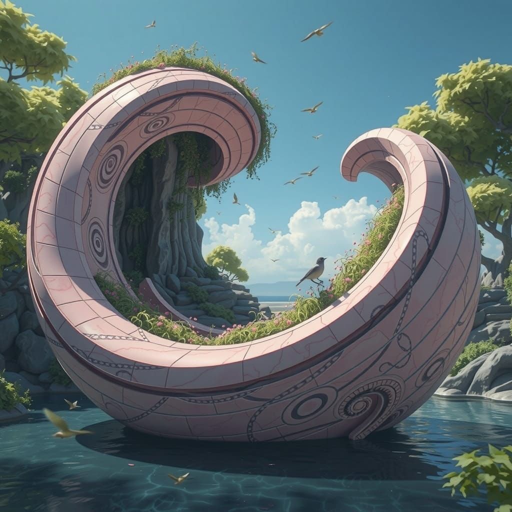 Escher-Inspired Marble Sculpture with Twisted Form