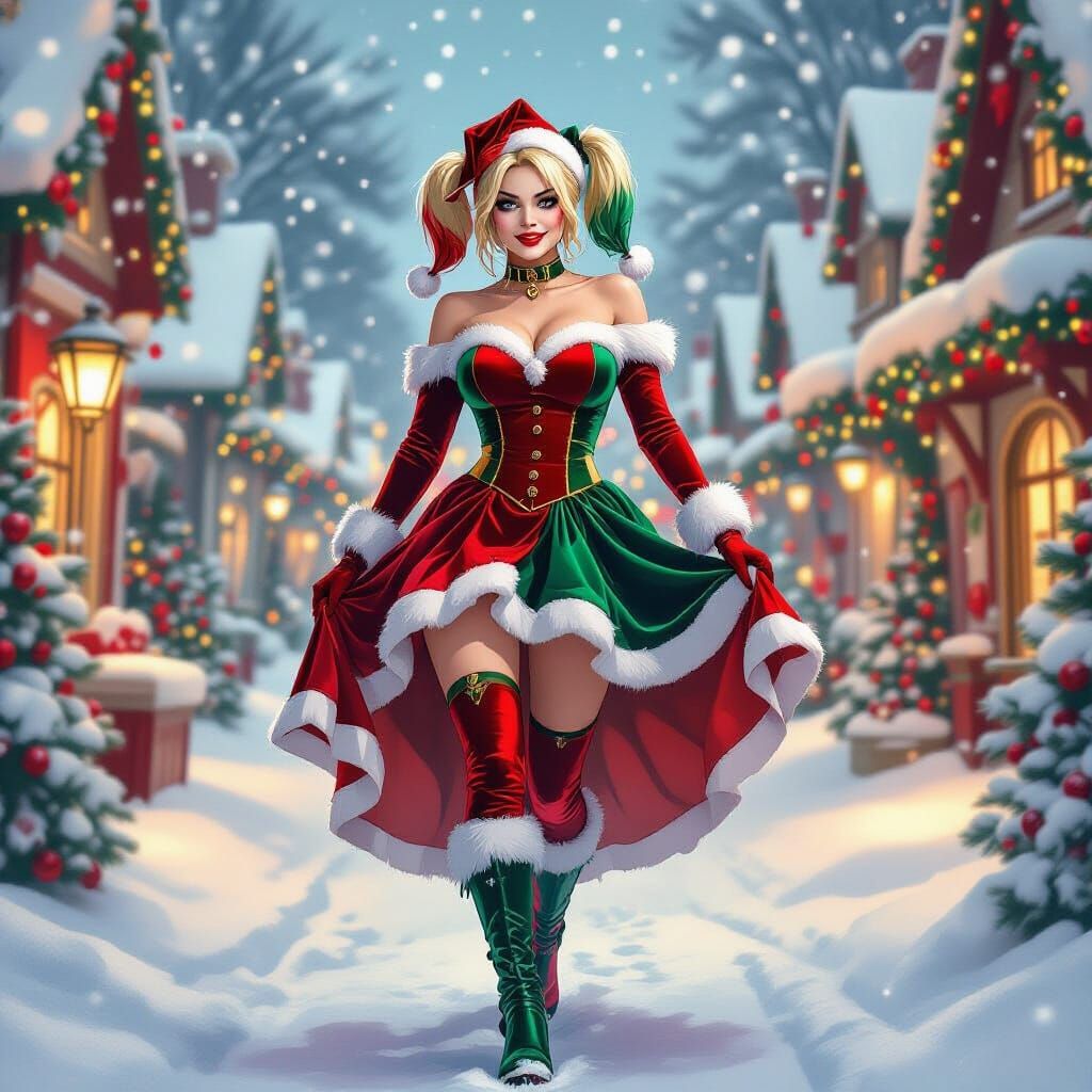 Harley Quinn in Santa's Village: Digital Art