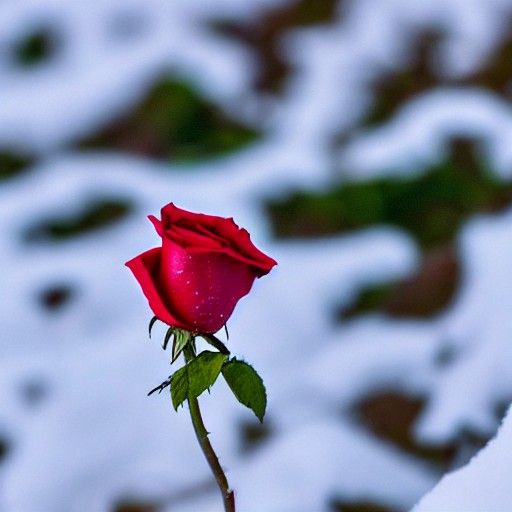 Rose Blooming in a Snowy Field