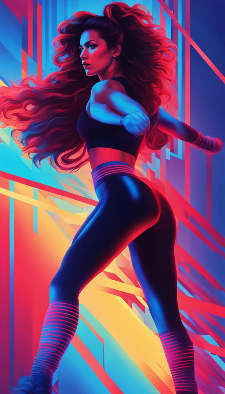 Glitch Art Woman in 80s Aerobics Outfit
