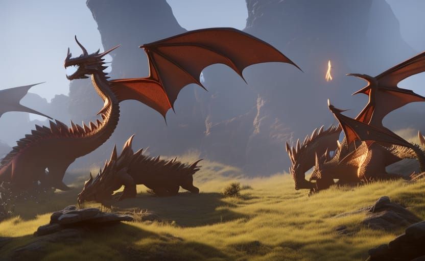 Epic Dragons in Dark Fantasy Style