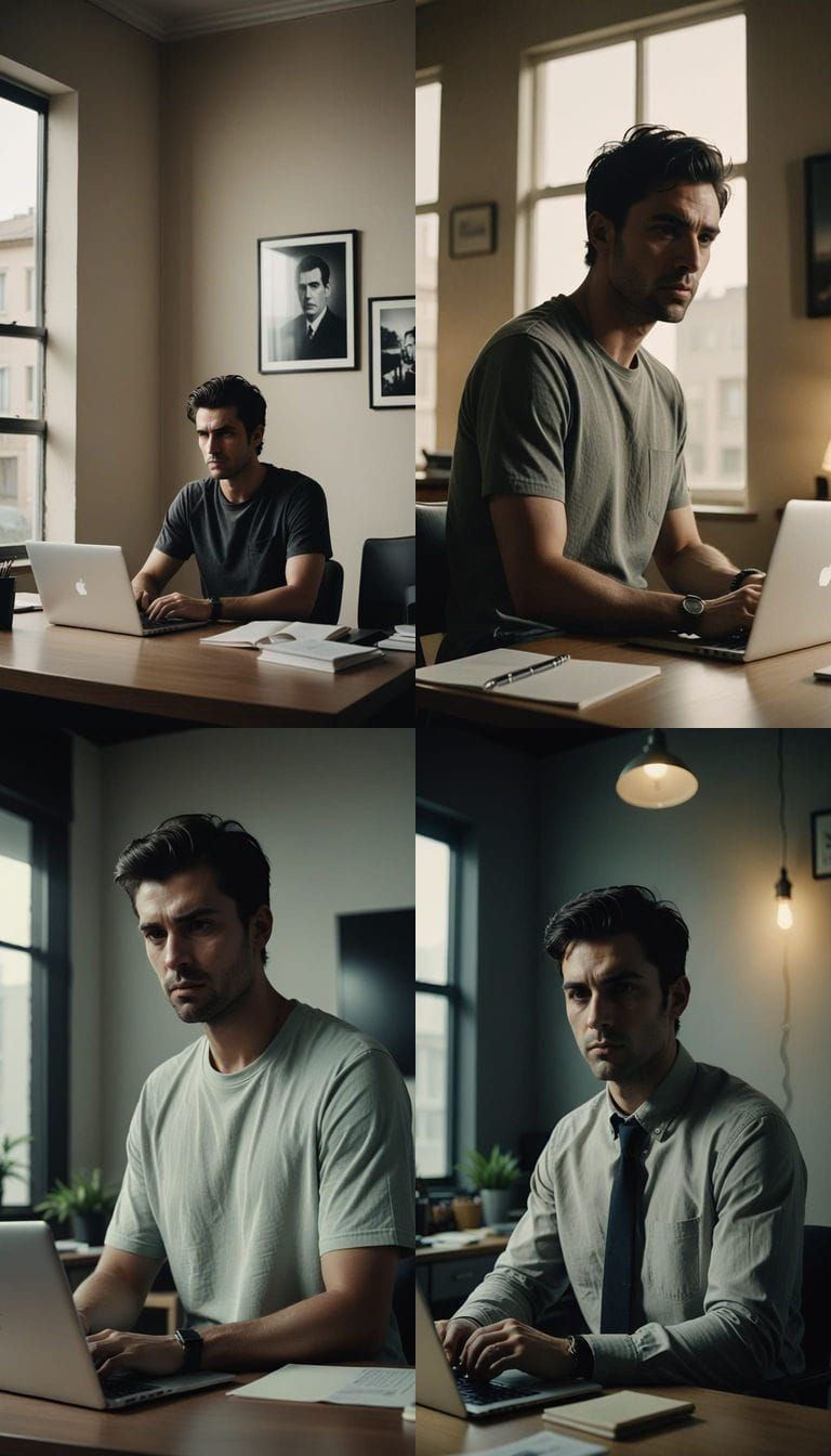 Minimalist Office with Distant Figure, Cinematic Style