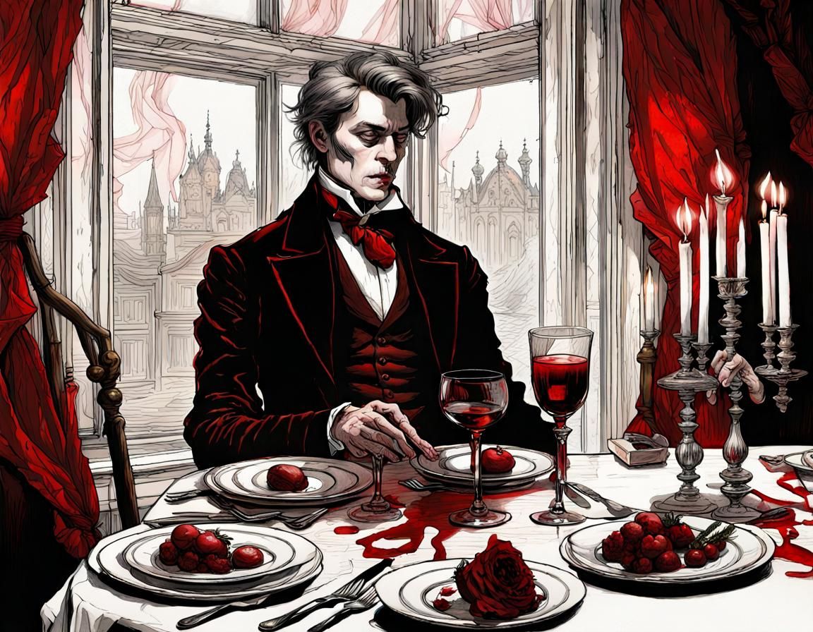 Gothic Dinner Scene in Vanitas Style