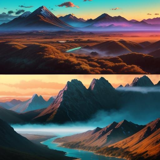 New Zealand Past vs Future Split Screen Art
