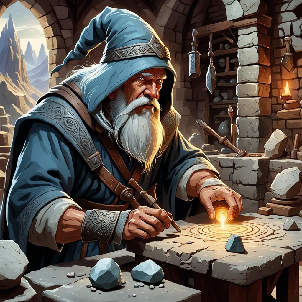 Wizard Crafts Stone Hand in Epic Fantasy