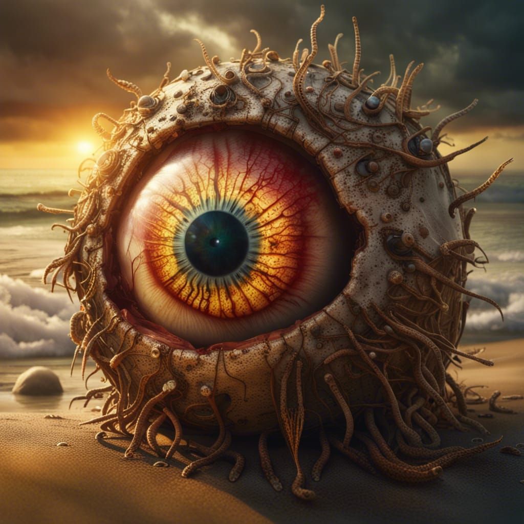 Decomposing Eyeball Washed Ashore in Golden Hour