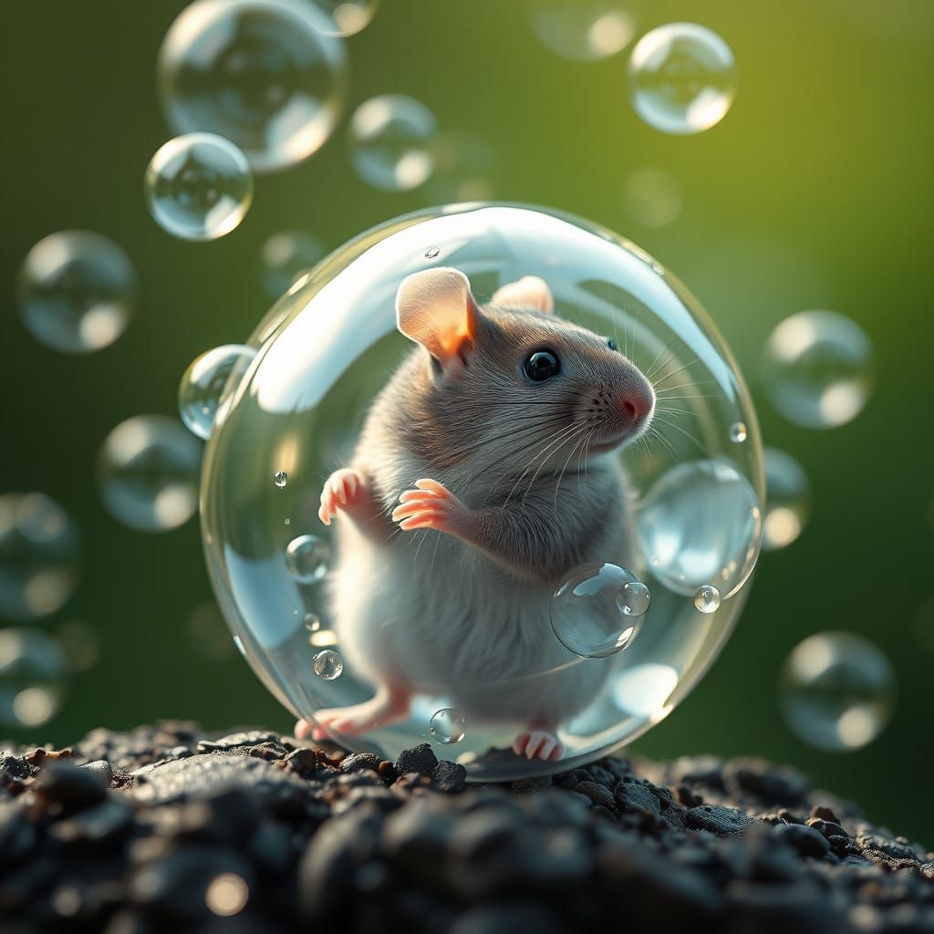 Surreal Mouse Floating in a Sea of Bubbles, Shot with DSLR