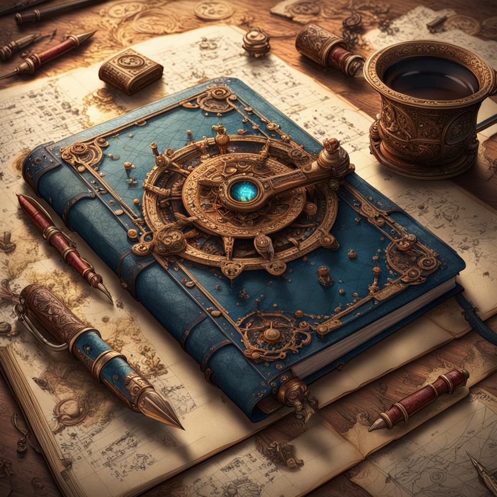 Pen Writes in Old Notebook Surrounded by Sea