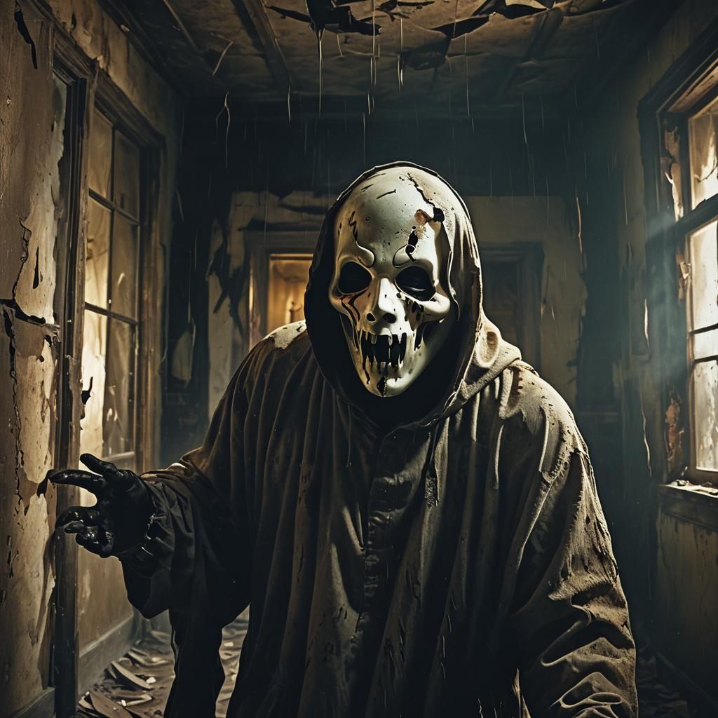Dark Surrealism: Ghostface Screams in Abandoned Room