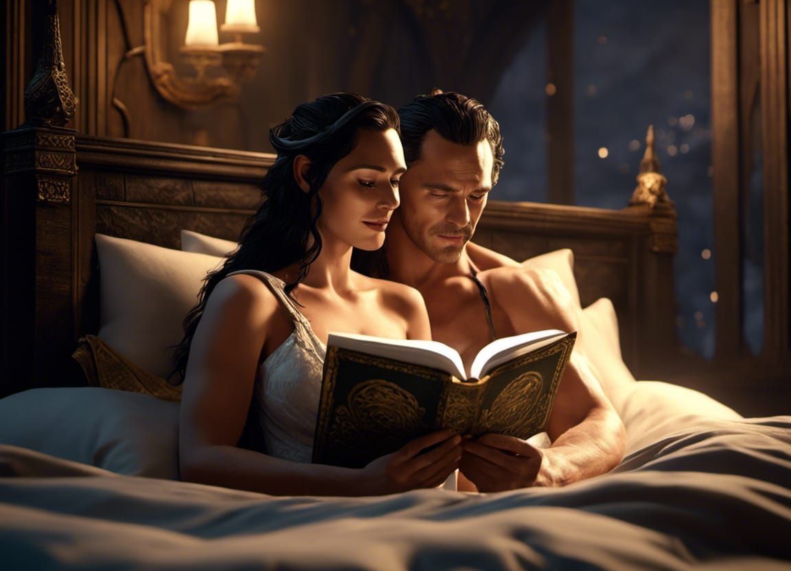 Loki reading to his wife in bed