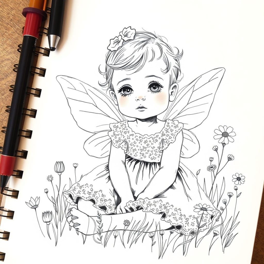 Whimsical Wildflower Beauty in Dark Sketchbook Style