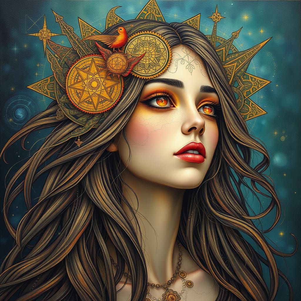 Mystical Woman Portrait with Sacred Geometry in Surreal Fant...