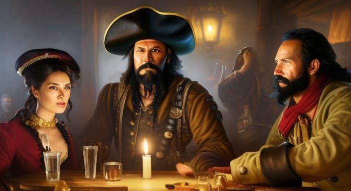 Blackbeard and Crew Relax in Secret Tavern Hideout