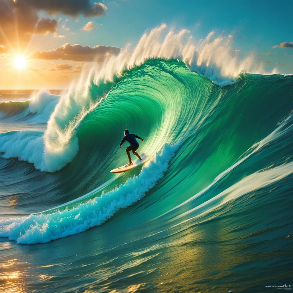 Marrawah Surfing Wave: Sunlight Piercing Through