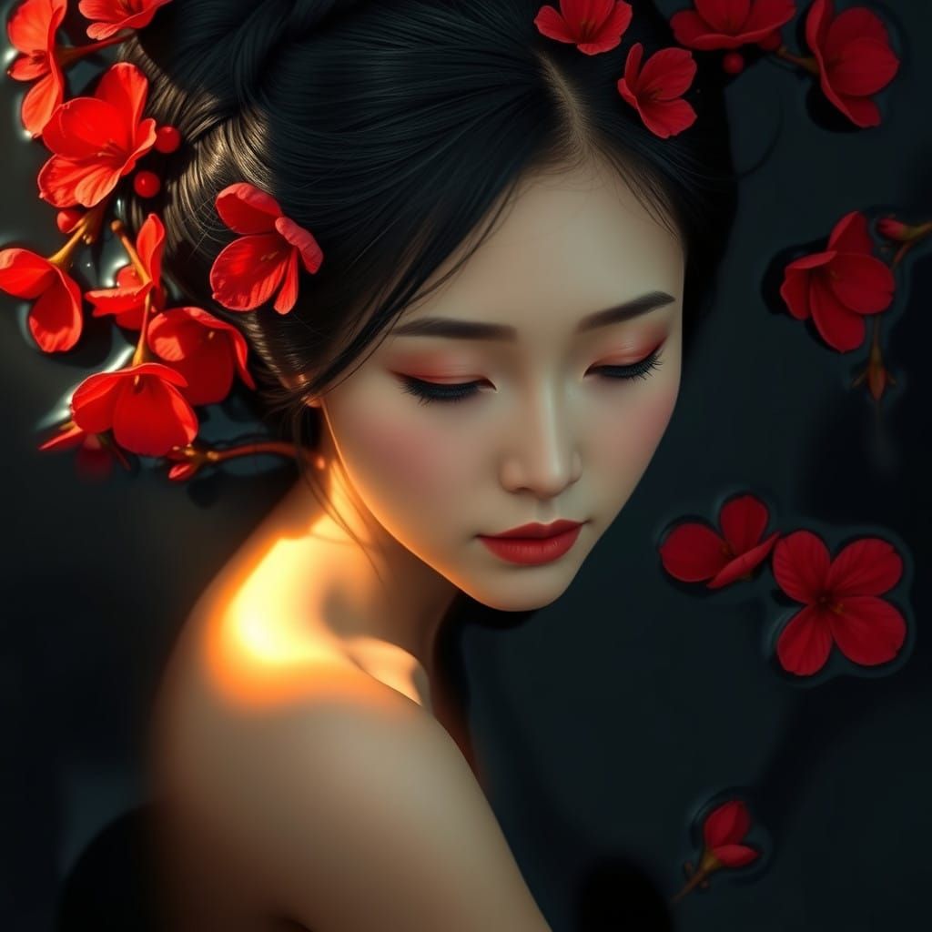 Ethereal Water Goddess in Vibrant Bloom Halo