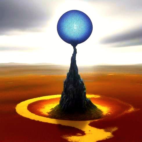 Glowing Dodecahedron in Alien Landscape: Abstract Expression...