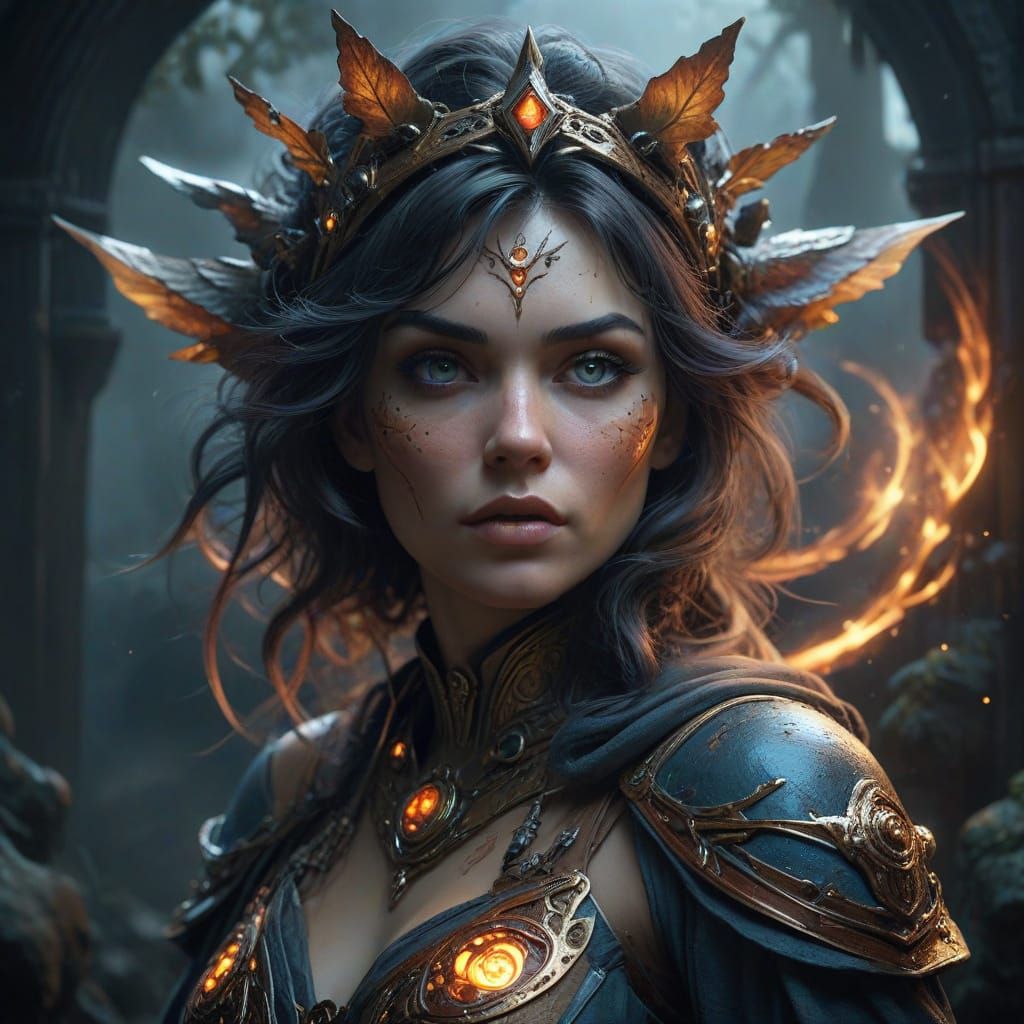 Ethereal Wizardess in Atompunk Landscapes